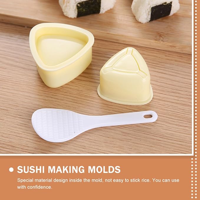 Homoyoyo Sushi Making Kit 6pcs Triangle Onigiri Rice Ball Molds DIY Tools Set Yellow Convenient Kitchen Gadgets for Bento Lunch and Home Cooking
