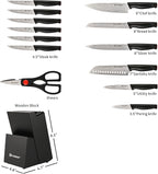 Damascus Pattern 15-Piece Kitchen Knife Set with Block, High Carbon Steel Chef Knife, Includes Sharpener and Scissors, Ergonomic Black Anti-Slip Handle and Red Trim, Perfect for Professionals
