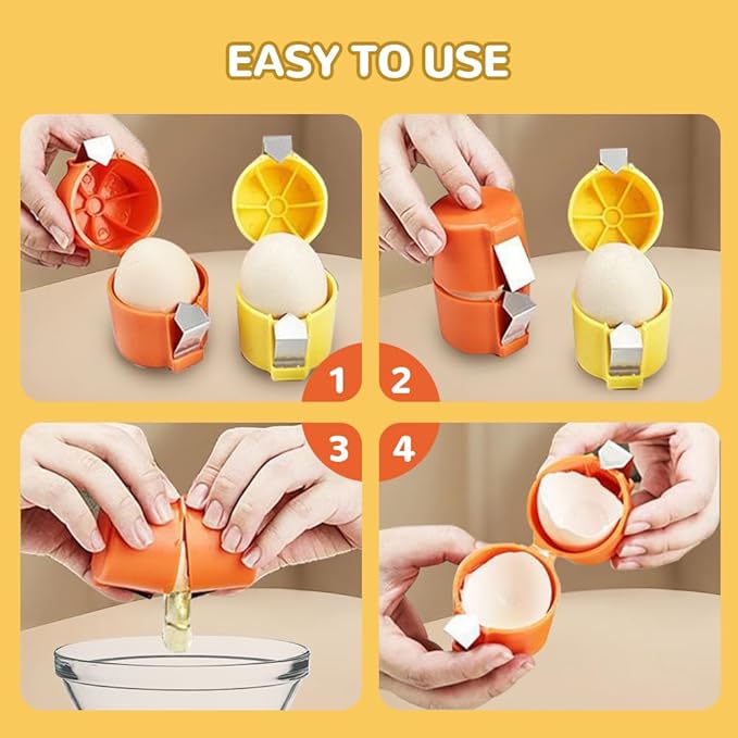 Egg Shell Opener, 2025 New Egg Cracker Tool for Raw Eggs, Stainless Eggs Peeling Tool Kitchen Gadgets, Eggshell Breaker for Hard Boiled Eggs (Yellow)