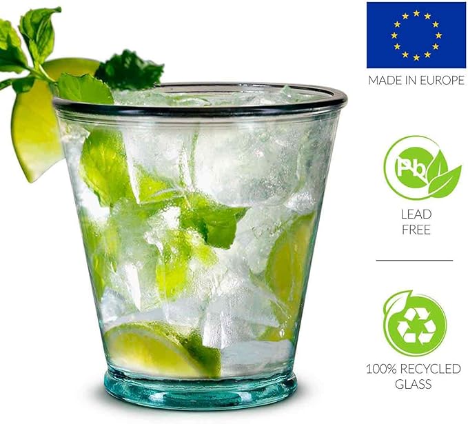 COURONNE Verra Clear Water Glass, Recycled Drinking Glass for Candles, Bar & Home Decor, Dishwasher Safe, 10.1 oz
