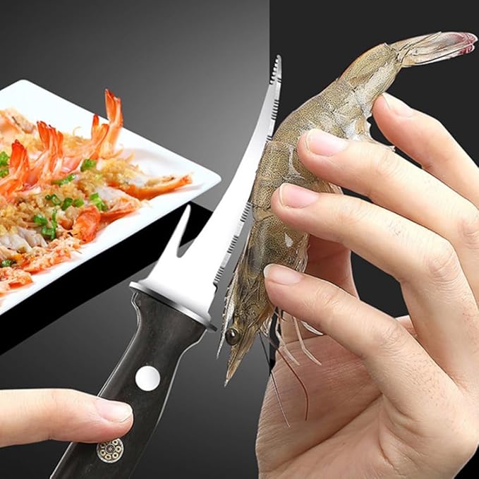 SHINEOFI Shrimp Line Cutter and Peeler with Wood Handle, Seafood Cleaning Tool for Deveining and Shelling Shrimp, Compact Specialty Kitchen Gadget for Home Cooking and Seafood Preparation