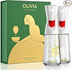 FLAIROSOL OLIVIA SIGNATURE Advanced Kitchen Oil Sprayer Technology, Fine Mist & Portion Control, Refillable Glass Olive Oil Cooking Spray Bottle for Air Fryer, Salad, BBQ, 2 Pack 200ml (White)