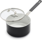 GreenPan x Bobby Flay 2.5QT Nonstick Saucepan with Glass Lid, PFAS-Free Diamond Ceramic, Induction Suitable, Stay-Cool Silicone Handle, Easy Clean Dishwasher & Oven Safe, Chef Pan, Graphite