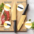 Marco Almond® Gold Knife Set With Block KYA23, 14 Pieces Stainless Steel Chef Cutlery Knives Set for Kitchen with Acrylic Stand