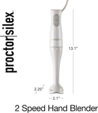 Proctor Silex Electric Immersion Blender with Detachable Dishwasher Safe Handheld Hand Blender Stick, 2-Speeds, 150 Watts, White (59739)