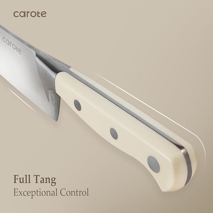 CAROTE 14 Pieces Knife Set with Block, Forged, High Carbon Stainless Steel Sharp Blade Block Knife Set, Dishwasher Safe Cutlery, Cream (Pack of 2)