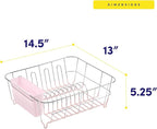 Dish Drying Rack & Cutlery Holder 2 Piece Set - Compact Sink-Fitting Dish Drainer with Rubberized Undercoating, Space-Saving Kitchen Organizer for Plates, Cups, Bowls & Utensils in Sink, Pale Pink