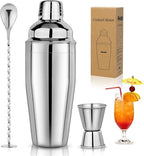 24oz Cocktail Shaker Set Martini Shaker Set Bartender Set with Margarita Mixer Drink Shaker, Measuring Jigger and Mixing Spoon - Professional 18/8 Stainless Steel Bar Tools for Mixed Drinks