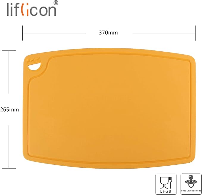 Liflicon Extra Large Thick Silicone Cutting Boards for Kitchen 14.6'' x 10.43'' Flexible Cutting Chopping Boards/Mats Non-slip Deep Drip Juice Groove, Dishwasher Safe-Yellow