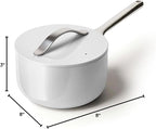 Caraway Nonstick Ceramic Sauce Pan with Lid (3 qt) - Non Toxic, PTFE & PFOA Free - Oven Safe & Compatible with All Stovetops (Gas, Electric & Induction) - Gray