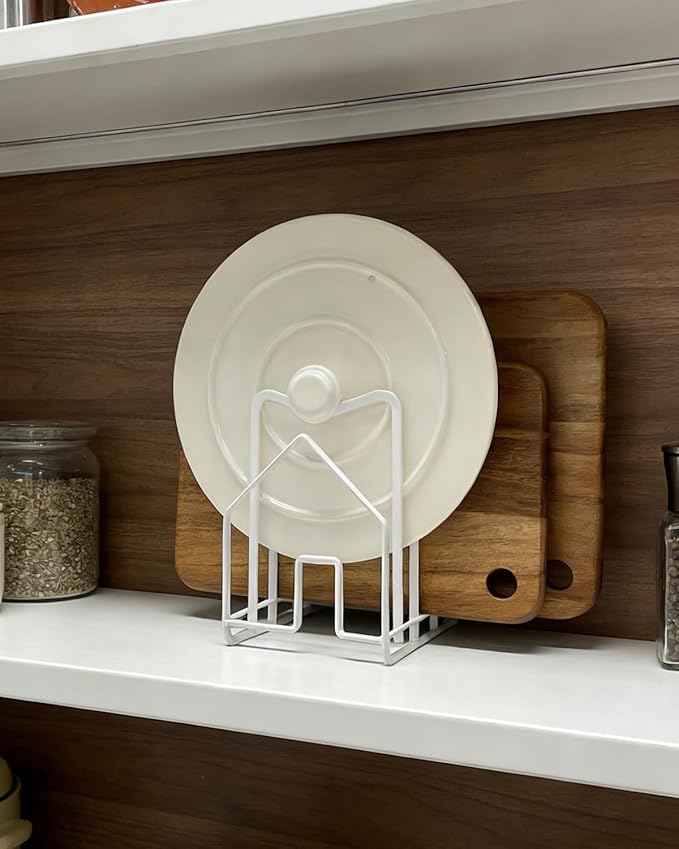 SUNFICON Cutting Board Rack Chopping Board Organizer Pot Pan Lids Holder Thin Bakeware Baking Tray Drying Display Stand Kitchen Countertop Cupboards Cabinet Office Sturdy Metal 4.92x5.7x8.47 in.White