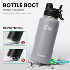 Swigina [2-IN-1 LID] Insulated Water Bottle with Silicone Boot (36hrs Cold/18hrs Hot) - DIY Stickers, Leakproof, BPA Free, 32 oz