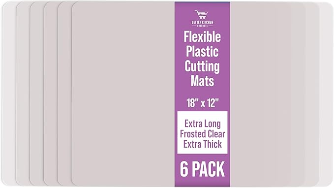 Better Kitchen Products Extra Thick Flexible Frosted Clear Plastic Cutting Mats, 12" x 18", Set of 6