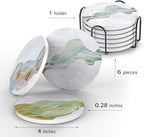 UMIRRO Ceramic Stone Coasters for Drinks Absorbent with Holder | Agate Style Coasters Set with White Marble Texture Background | Cool Cup Mat with Geode Pattern | Unique Fancy Tabletop Protection Mat