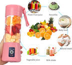 Portable Blender Cup,Electric USB Juicer,Mini Blender For Shakes and Smoothies, juice,380ml, Six Blades Great for Mixing,pink