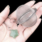 5 Pcs Tea Filter Stainless Steel with Star Crystal Energy Stone Tea Strainers with Fine Mesh Extend Chain Hook Tea Ball Infuser for Loose Tea Leaves Spices Seasonings