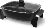 Elite Gourmet EG-6203# Extra Deep 16"x13" (10.5 Qt.) Non-Stick Electric Skillet with Glass Vented Lid & Pour Spout | Dishwasher Safe, Long-Lasting Non-Stick, 200-400°F | Serves 6-8, Black