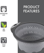 Dexas 8" Collapsible Silicone Colander in Cool Grey, Kitchen Strainer with Handles, 7.2 Cup Capacity | BPA-Free, Heat-Resistant, Space-Saving Kitchen Tool