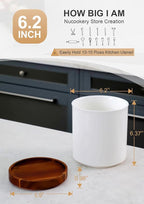Nucookery 360° Rotating Utensil Holder, 7.2" Large Utensil Crock, White Ceramic Cooking Utensil Organizer with Countertop-Protection Cork Bottom for Farmhouse Kitchen Decor Christmas Gift (White)