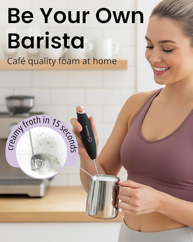 Elementi Electric Milk Frother Handheld, Matcha Whisk, Milk Foamer for Coffee Foamer Electric Handheld Drink Mixer, Electric Mini Whisk Small Hand Mixer, Frappe Maker (Red)