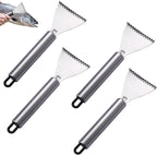 4 Pack Fish Scaler Scale Remover Stainless Steel Rake Teeth Scraping Tool Descaler Knives Scales Cleaning Descaling Scraper for Bream Salmon Fishes Seafood Market Kitchen