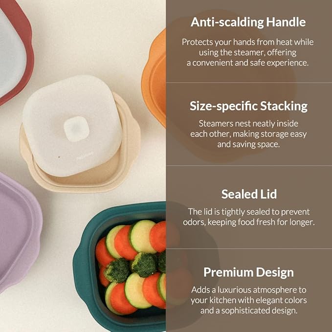 Silicone Multi-Steamer Made in Korea Microwave Steamer for Cooking & Reheating BPA-Free Flexible & Durable (Luna Purple, 20.29 fl oz)