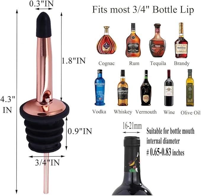 Pafusen 12 Pack Liquor Bottle Pourers, Liquor Pour Spout for Liquor Bottles, Stainless Steel Olive oil Dispenser Spout, Alcohol Pourer Spouts Dust Caps Covers, Rose Gold