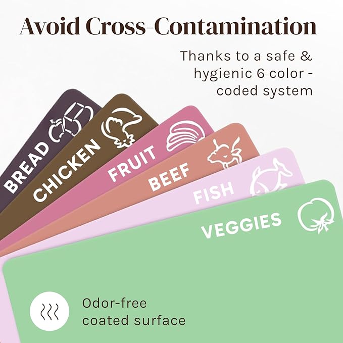 Cooler Kitchen Extra Thick Pastel Flexible Plastic Cutting Board Mats with Food Icons & EZ-Grip Waffle Back, (Set of 6) Dishwasher Safe. Cutting Boards for Kitchen, Cutting Mat, Plastic Cutting Boards