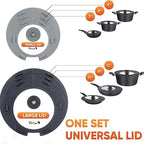 2-Pack Universal Silicone Lids for Pots and Pans - Replacement Pan Covers Fit 7-12 Inch Frying Pans and Pots, Black & Gray
