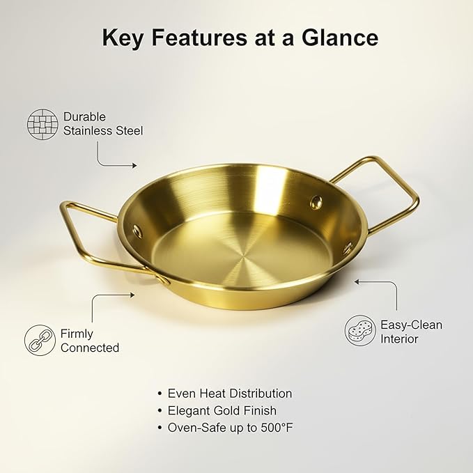 Pie pans Quirche Dishes Stainless Steel Set of 4, Specialty Gratins Pots and Pans Cookware, Au Gratin Baking Dish with Handles, 20 Oz, for Oven Roasting, Individual portion, Gold 7.5 Inch