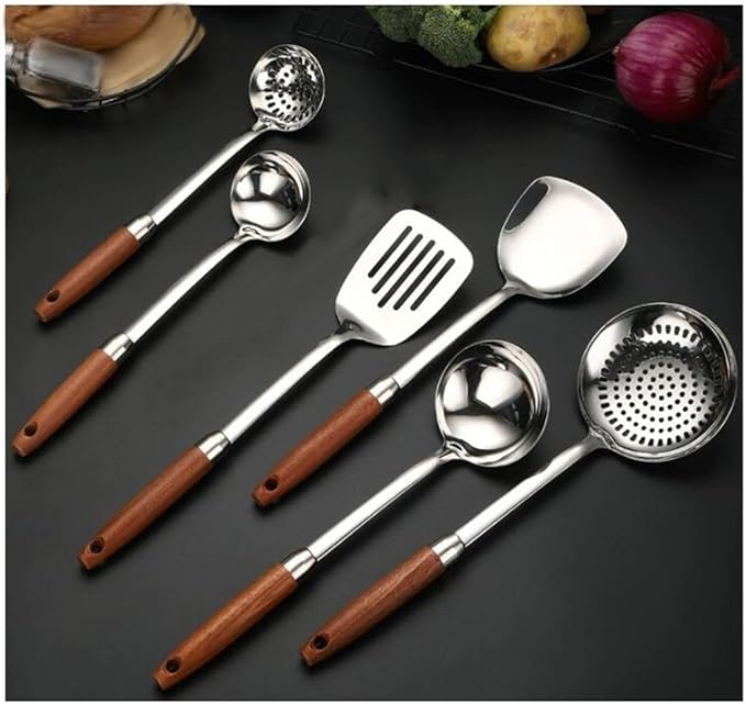 Kitchen Utensils Set，Cooking Utensils Kitchen Tools Gadgets 6 Pieces Sets Spoons for Cooking Spatulas 304 Stainless Steel Cooking Utensils Spatulas Spoons