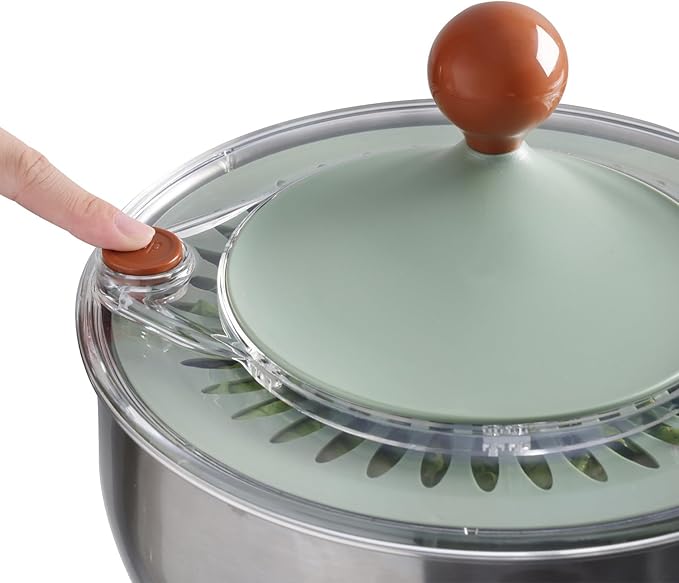 Stainless Steel Salad Spinner, Medium-sized Lettuce Veggie Fruit Spinner and Strainer, Multipurpose Vegetable Washer Dryer with Lid, Dishwasher Safe,160 oz