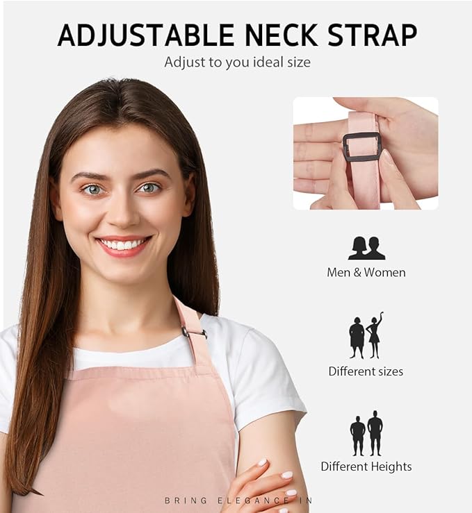 Syntus Apron for Men Women, Adjustable Cooking Kitchen Chef Aprons with 2 Pockets, Cotton/Polycotton/Polyester