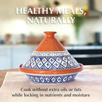 Kamsah Tagine Pot for Cooking and Flavor Enrichment - Large Clay Pot 12”, 5.5 QT - Non-Stick Handmade Cookware - Moroccan Ceramic Pots for Cooking with Lid & Serving Bowl - Bohemian Supreme Blue