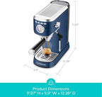 CASABREWS CM5418 Espresso Machine 20 Bar, Compact Espresso Maker with Steam Milk Frother, Stainless Steel Coffee Machine with 34oz Removable Water Tank for Cappuccino Latte, Sapphire Blue