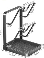 Peaoop Kitchen Pot Lid Storage Rack,Countertop Pot Lid Holder With Spoon Rest,Multifunctional Pot Lid Organizer with Removable Drip Tray for Countertop Kitchen Space Tidy (Grey, Two Layer)