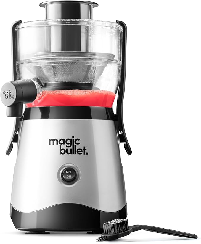 magic bullet Mini Juicer, Countertop Space-Saving, 2" Feed Chute for Fruits and Vegetables, 400W, Compact Design, Black/Silver, MBJ10100
