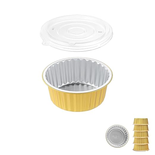 5.5" Round Aluminum Foil Containers with Lids (5 Pack) – Heavy Duty Disposable Foil Takeout Pans for Food Storage, Meal Prep, Soup, Leftovers & Catering, 19oz