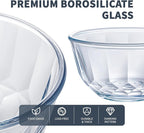 Luvan Glass Mixing Bowls with Lids Set of 5(0.85qt,1.11qt,1.69qt,2.85qt,4.7qt), Large Salad Bowl with Diamond Pattern & Grey Transparent Lids, Kitchen Clear Mixing Bowl for Serving Baking Prep Storage