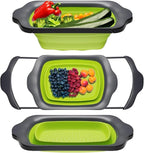 Comfify XL Large Kitchen Strainer - Collapsible Silicone Over-The-Sink Colander with Extendable Handles - Use with Pasta, Fruit, Berries & Veggie - 6 Quart - Green