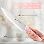 Astercook Knife Set, Kitchen Knives Set with Block and Sharpener 15 Pcs German Stainless Steel Knives Sharp Blade Dishwasher Safe Deba Knives with Ergonomic Handle, Crystal Pink