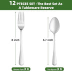 12 Pcs Forks and Spoons Silverware Set, Food Grade Stainless Steel Flatware Cutlery Set for Home, Kitchen and Restaurant, 6 Dinner Fork(8") and 6 Teaspoon(6.7"), Mirror Polished, Dishwasher Safe