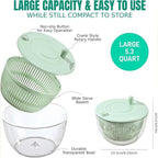 Salad Spinner Chopper Large with 5 Blades Slicer, Vegetables Fruits Wash Bowl, Lettuce Spinner and Dryer, Egg Yolk Strainer Slicer Shredder for Kitchen Colander, 5.3 Qt, Green
