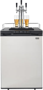 VEVOR Beer Kegerator, Triple Tap Commercial Draft Beer Dispenser for D system, Full Size Keg Refrigerator with 5lbs CO2 Tank, Hold 3 Sixth/2 Slim/3 Ball lock keg (3 taps - ball lock)