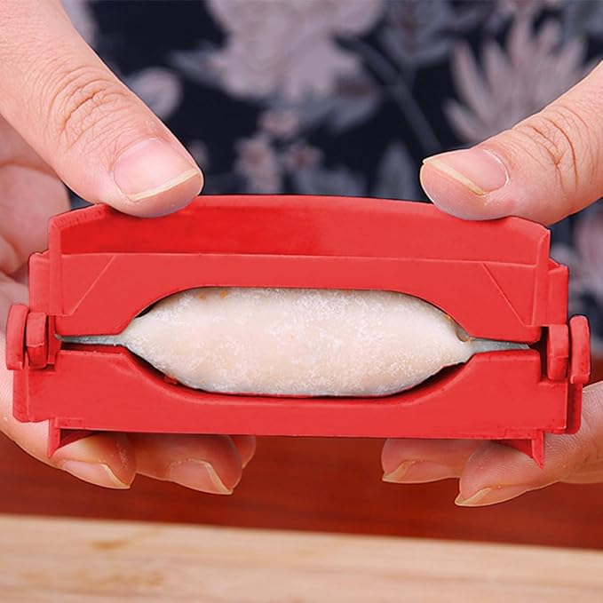 NUOBESTY Dumplings Maker Molds Set with Spoons 4pcs Red Dumpling Skin Wrappers Kitchen Gadget and Baking Tools Suitable for Home Cooking and Food Preparation