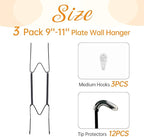Bilillo 3 Pack Plate Hangers for The Wall, Suitable for 9''-11'' Decorative Plate,Invisible Heavy Duty Wire Plate Holder with Wall Hooks, Plate Hangers for Displaying Plates, Platter, Dish (Black)