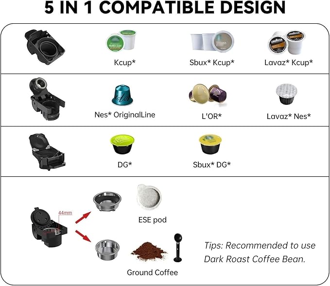 Multi-Capsule Coffee Maker, Hot/Cold Coffee Maker, Milk, ESE Pod Ground Coffee, Cafeteria, 19 Bar, 5 in 1 (Color : H2B BK, Size : CHINA_UK)