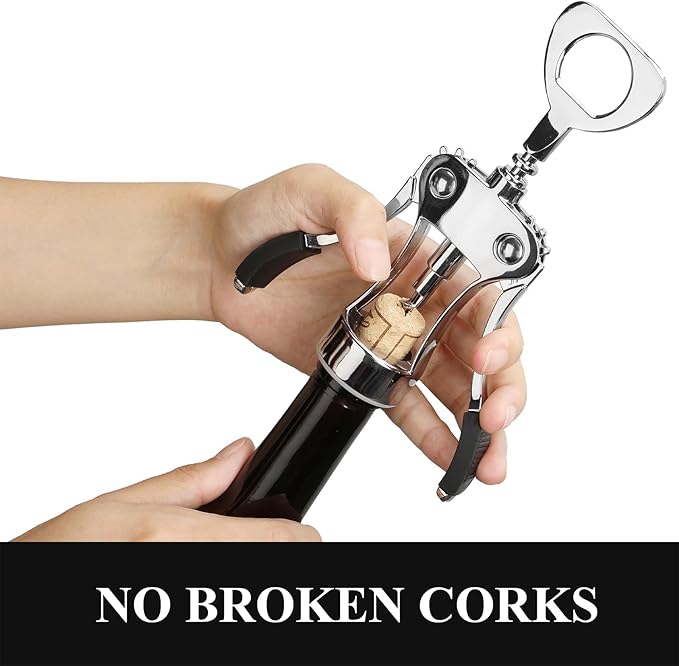 KORCCI Multifunctional Wine Bottle Opener Gift Set - Heavy-Duty Zinc Alloy Wing Corkscrew, Foil Cutter, Vacuum Stopper & Aerator Pourer for Kitchen, Bar, Restaurant, Bartenders