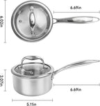 Macevia Sauce Pan with Glass Lid, 18/10 Stainless Steel Pot with Stay-Cool Handle, For All Stoves Multipurpose Use for Home Kitchen or Restaurant（1 Quart）- Silver