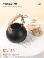 BELANKO 2.7 Quart Tea Kettle for Stovetops - Food Grade Stainless Steel Teapot with Loud Whistle, Cool-Touch Wood Pattern Handle, Rust-Resistant Whistling Kettle - Matte Black